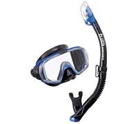 Tusa Visio Snorkel Set Diving Goggles Dry Snorkel Diving Mask Adult (Black/Blue + Bag)