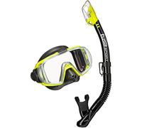 Tusa Visio Tri Ex Snorkelling kit, diving mask dry snorkel set adults, black/yellow
