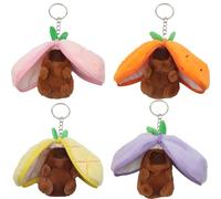 TUSAUW 4 Pcs Capybara Plush Keychain, Fruit Reversible Cuddle Capybara Plush Keychain with Zipper Cute Soft Capybara Charm for Adults Easter Capybaras Plushies Gifts