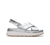 Clarks for woman. 26181472 Tuscan Cross leather sandals (37), Silver, 3 to 5 cm, Velcro, Casual