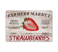 Tuscan Metal Sign Retro Strawberries Metal Tin Plaque Patriotic Theme Vintage Wood Grain Metal Wall Decor Art Daily Eggs Honey Outdoor Pool Sign Funny Outdoor Indoor Wall Panel Decor Sign 8x12in