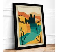 Tuscan Valley at Dusk Minimalist Framed Wall Art Print A1 (84.1×59.4cm) Black, Wall Decor for Living Room, Bedroom, Office & Home, Ready to Hang, Art Gift