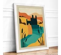 Tuscan Valley at Dusk Minimalist Framed Wall Art Print A3 (42×29.7cm) White, Wall Decor for Living Room, Bedroom, Office & Home, Ready to Hang, Art Gift