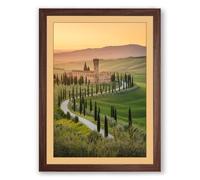 Tuscan Villa at Dawn Rustic Framed Wall Art Print A1 (84.1×59.4cm) Walnut, Wall Decor for Living Room, Bedroom, Office & Home, Ready to Hang, Art Gift