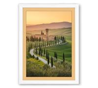 Tuscan Villa at Dawn Rustic Framed Wall Art Print A1 (84.1×59.4cm) White, Wall Decor for Living Room, Bedroom, Office & Home, Ready to Hang, Art Gift