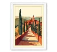 Tuscan Villa at Dusk Landscape Framed Wall Art Print A3 (42×29.7cm) White, Wall Decor for Living Room, Bedroom, Office & Home, Ready to Hang, Art Gift
