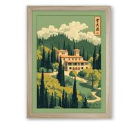Tuscan Villa at Dusk Vintage Framed Wall Art Print A2 (59.4×42cm) Oak, Wall Decor for Living Room, Bedroom, Office & Home, Ready to Hang, Art Gift