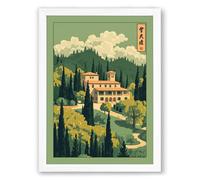 Tuscan Villa at Dusk Vintage Framed Wall Art Print A3 (42×29.7cm) White, Wall Decor for Living Room, Bedroom, Office & Home, Ready to Hang, Art Gift