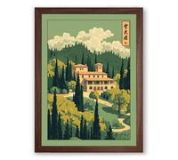 Tuscan Villa at Dusk Vintage Framed Wall Art Print A4 (29.7×21cm) Walnut, Wall Decor for Living Room, Bedroom, Office & Home, Ready to Hang, Art Gift