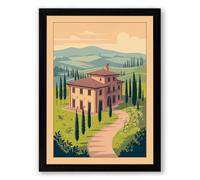 Tuscan Villa Rustic Framed Wall Art Print A1 (84.1×59.4cm) Black, Wall Decor for Living Room, Bedroom, Office & Home, Ready to Hang, Art Gift