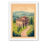 Tuscan Villa Rustic Framed Wall Art Print A4 (29.7×21cm) White, Wall Decor for Living Room, Bedroom, Office & Home, Ready to Hang, Art Gift