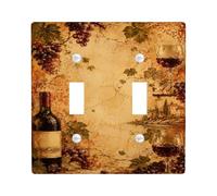 Tuscan Vineyard Wine Theme Double Light Switch Cover Plate | Tuscan Landscape, Grape Clusters, Red Wine Glasses, Rustic Home Decor, Wine Lover Gift