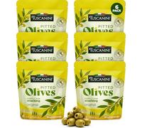 Tuscanini Italian Pitted Olives Snack Packs, 30g (Pack of 6) | Convenient Olive Pouches for Snacking | No Oil | Gluten Free, Vegan, Keto Friendly | Great for Travel, Picnics & Office Snacks | Kosher