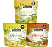 Tuscanini Italian Pitted Snack Olives | Variety Pack, 30g (30 Pack) | Handy Olive Pouches for Snacking | No Oil | Gluten Free, Vegan, Keto Friendly | Great for Travel, Picnics & Office Snacks, Kosher