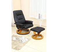 Tuscany Bonded Leather Swivel Recliner Massage Chair w Footstool More4Homes Black One Size