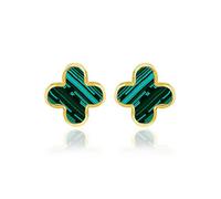 Tuscany Gold 9CT Malachite Petal Stud Earrings Gold