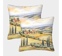 Tuscany Landscape-Italian Countryside Watercolor Pillow Covers 2 Pack Cozy Pillowcases Art Cushion Case with Zipper Decor for Sofa Living Room Bed Home 40x40cm