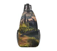 Tuscany Landscape Tree Scenery Farm Print Men Women Daypack Breathable Sling Bag With Zipper Chest Bag For Running Cycling Workout Business