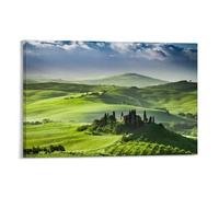 Tuscany Landscape Wall Art Italian Countryside Poster for Living Room Or Office Decor Scenic Green Hills Canvas Print Rustic European Nature Artwork Gift 24x36inch(60x90cm) Framed