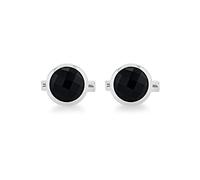 Tuscany Silver Men's Sterling Silver Faceted Black Onyx 15mm Round Cufflinks