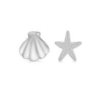 Tuscany Silver Sterling Silver 'Starfish' & 'Shell' Asymmetric Stud Earrings Silver
