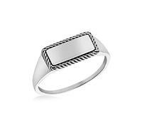 Tuscany Silver Unisex Sterling Silver Rhodium Plated 13.5mm x 7mm Twist-Edge Rectangular Signet Ring #L Engraving