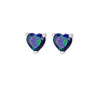 Tuscany Silver Women's Rhodium Plated Aurora Borealis CZ 5.5mm x 5.5mm Heart Earrings
