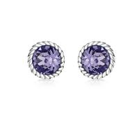 Tuscany Silver Women's Sterling Silver 10 mm Purple Swarovski Crystal December Birthstone Earrings