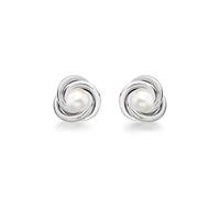 Tuscany Silver Women's Sterling Silver 10mm Knot and Pearl Stud Earrings