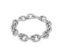 Tuscany Silver Women's Sterling Silver 12.5 mm Rhodium Plated Textured Round Oval Belcher Chain Large Spring Ring Bracelet of Length 21 cm/8 Inch