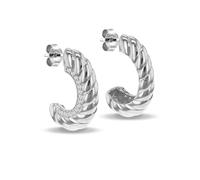 Tuscany Silver Women's Sterling Silver 1mm CZ Twisted Open Hoop Earrings