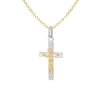 Tuscany Silver Women's Sterling Silver 2-Colour 13mm x 27mm Diamond Cut Crucifix Pendant with Sterling Silver Yellow Gold Plated 1.3mm Trace Chain 46cm/18'