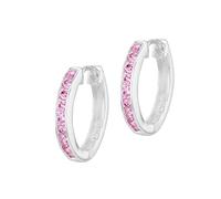 Tuscany Silver Women's Sterling Silver 2 mm Round Pink Cubic Zirconia Channel Set 17 mm Huggy Earrings