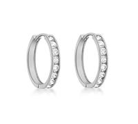 Tuscany Silver Women's Sterling Silver 2 mm Round White Cubic Zirconia Channel Set 12 mm Huggy Earrings