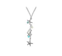 Tuscany Silver Women's Sterling Silver 3 Starfish with Blue and White Crystal Beads Drop Chain Necklace of 43cm/17
