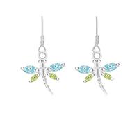 Tuscany Silver Women's Sterling Silver Aqua and Green Crystal Dragonfly Drop Earrings