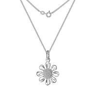 Tuscany Silver Women's Sterling Silver Daisy Pendant on Curb Chain of 46cm/18"