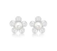 Tuscany Silver Women's Sterling Silver Flower and Pearl Stud Earrings
