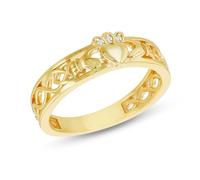 Tuscany Silver Women's Sterling Silver Gold Plated 1mm CZ Claddagh Band Ring #O