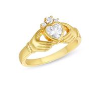 Tuscany Silver Women's Sterling Silver Gold Plated 5mm x 5mm Heart CZ Claddagh Ring #Q