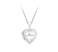 Tuscany Silver Women's Sterling Silver Heart Engraved Edge Mum Locket Pendant on Curb Chain of 46cm/18