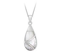 Tuscany Silver Women's Sterling Silver Mother of Pearl Inlay Teardrop Pendant on Curb Chain of 46 cm/18 Inch