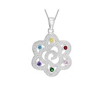 Tuscany Silver Women's Sterling Silver Multicolour Cubic Zirconia Flower Pendant on Curb Chain of 46cm/18