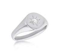 Tuscany Silver Women's Sterling Silver Rhodium Plated 0.11ct Lab Created Diamond 9mm Round Signet Ring #O