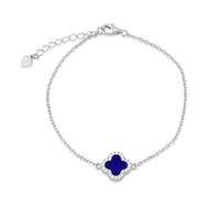 Tuscany Silver Women's Sterling Silver Rhodium Plated 11mm Clover Syn Blue Lazurite and 1.1mm White CZ Adjustable Bracelet 16cm/6.25' 19cm/7.5'
