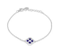Tuscany Silver Women's Sterling Silver Rhodium Plated 11mm Clover Synthetic Blue Lazurite and 1.1mm White CZ Adjustable Bracelet 16cm/6.25' - 19cm/7.5