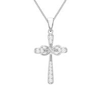 Tuscany Silver Women's Sterling Silver Rhodium Plated 17.5mm x 34mm Cross with Infinity and CZ Pendant on Sterling Silver Rhodium Plated Panza Curb Chain 46cm/18