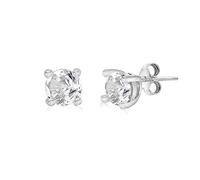 Tuscany Silver Women's Sterling Silver Rhodium Plated 4mm Claw Crystal April Birthstone Earrings