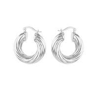Tuscany Silver Women's Sterling Silver Rhodium Plated 6.5mm x 29.5mm Electroform Twisted Creole Earrings