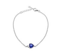 Tuscany Silver Women's Sterling Silver Rhodium Plated 6mm Heart Shape Synthetic Blue Spinel with 3mm Round White CZ Adjustable Bracelet 16cm/6.25" -19cm/7.5"